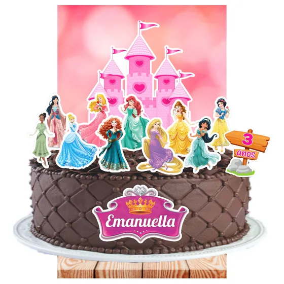 Topper Topo Bolo Personalizado C/nome Idade Princesas Disney