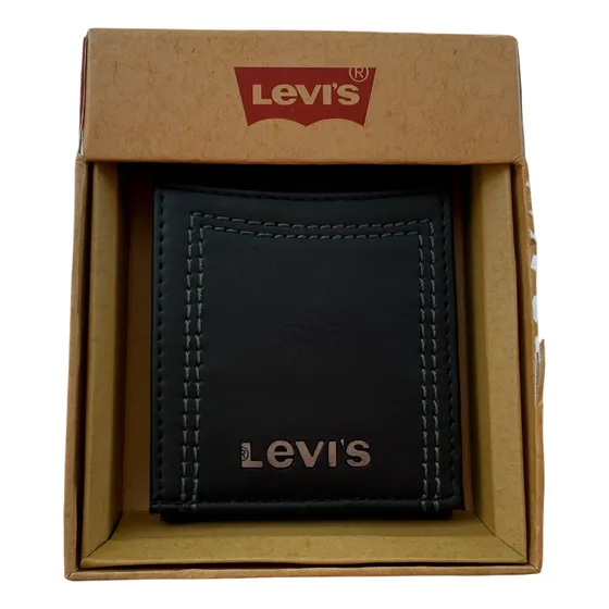 Carteira Original Levis Preta Masculina - Import Eua Preto Liso