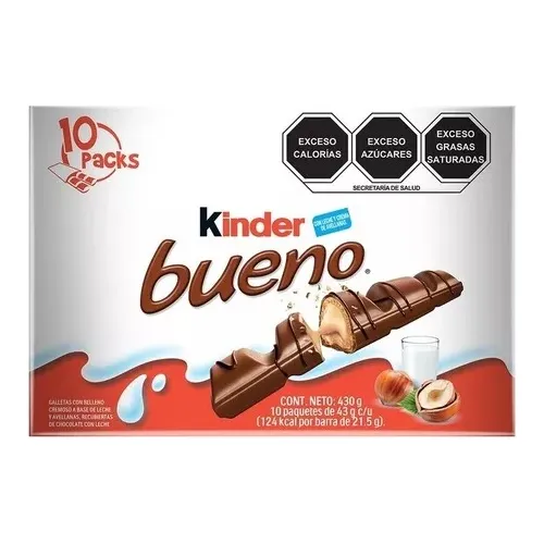 Chocolate Kinder Bueno Caja 10 Piezas Dobles 430 Gramos