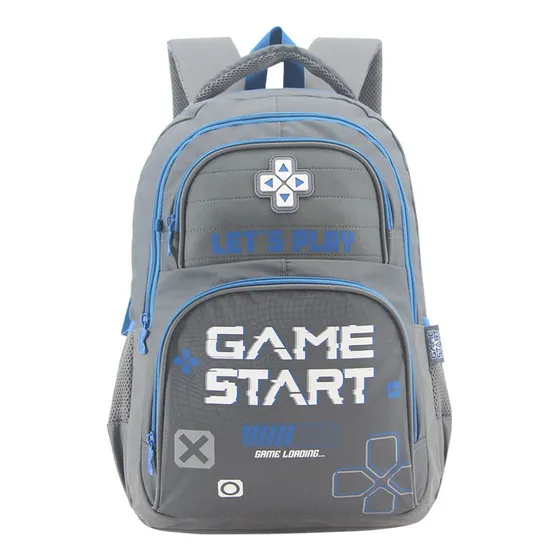 Mochila Gamer Escolar Urbana Niños Reforzada Deportes Gris Liso