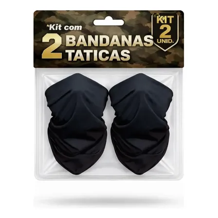 Kit 2 Bandanas Tubular Balaclava Touca Lenço Proteção Uv50 Preto Kit 2