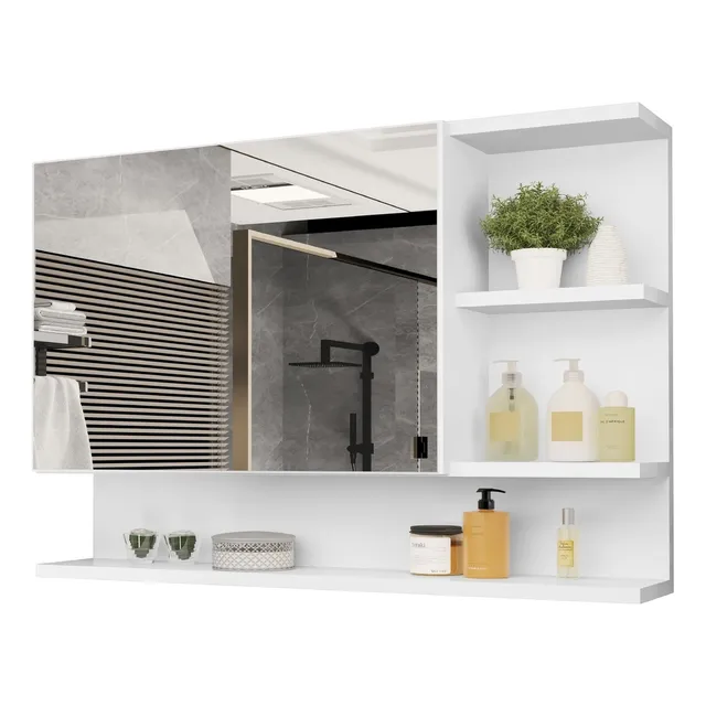 Armário Banheiro Com Espelheira 1 Porta Cleopatra Flex Color Cor Branco Forma Cor