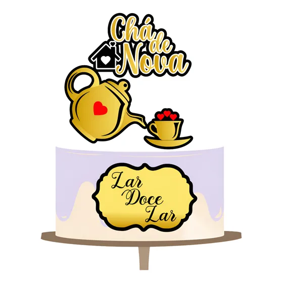 Topo Topper De Bolo Aniversário - Tema Chá De Casa Nova