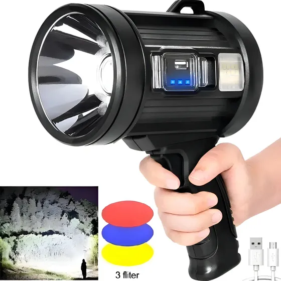 Linterna De Mano Led Spot Light Foco 90000 Lúmenes Y Color de la linterna Negro Color de la luz Blanco | Cuotas sin interés