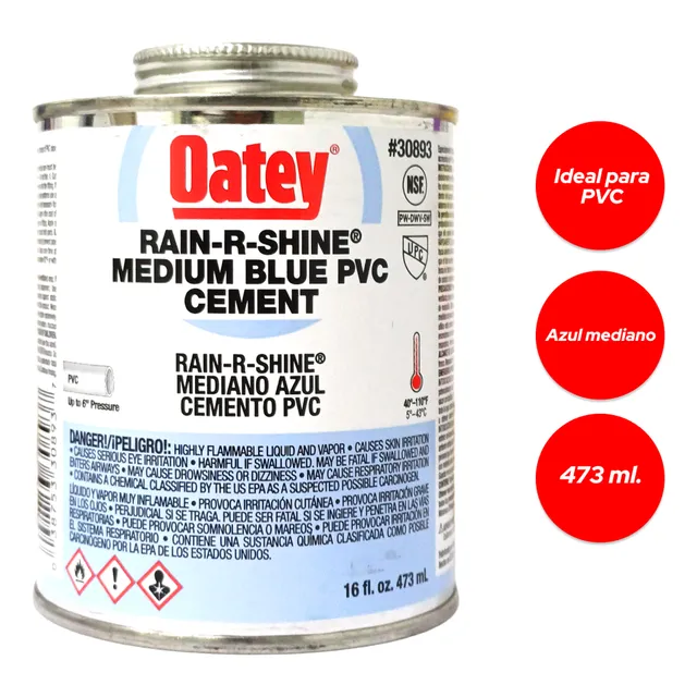 Pega 16oz 1/8 Tuberías Pvc Azul Condiciones Humedas Oatey