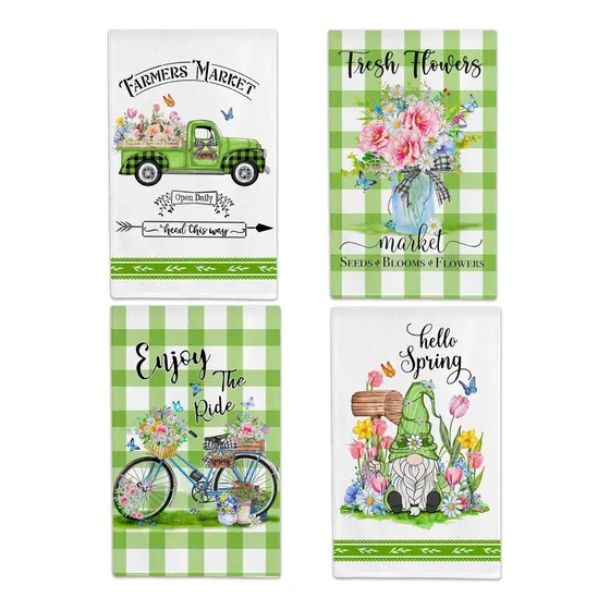 Spring Juego 4 Toalla Cocina Resorte Plato Para Casa