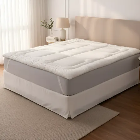 Pillow Top P/colchão Cama Casal Enchimento Silicone Macio Cor Branco Desenho Do Tecido Liso Branco Liso Casal