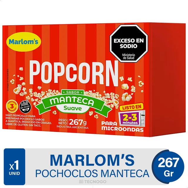 Popcorn Marloms Sabor Manteca Pochoclos Microondas Caja X3