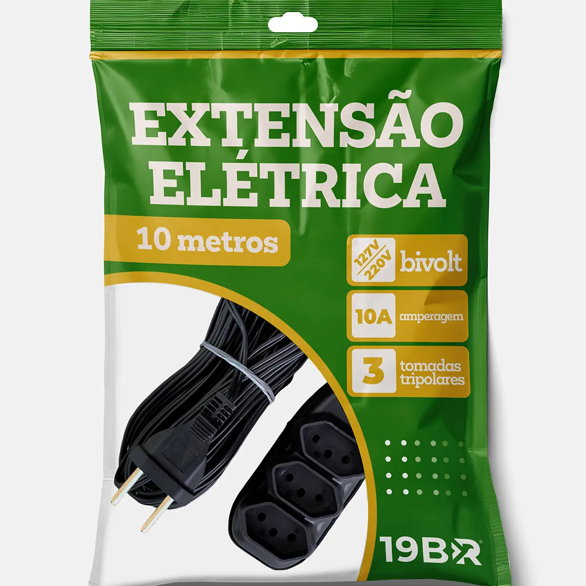 Extensão Elétrica 10 Metros com 3 Tomadas Bivolt Preta Parosflux