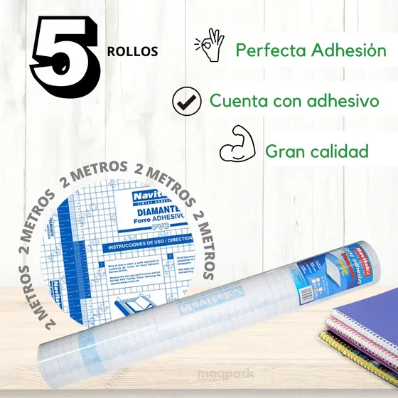 5 Rollos De 2 Mt De Papel Autoadherible Contac Transparente 