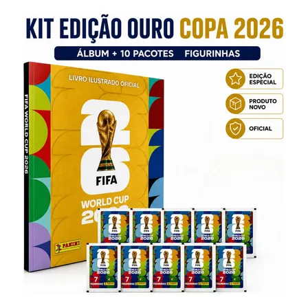 Álbum Capa Dura Ouro Copa Do Mundo 2026 + 70 Figurinhas Full