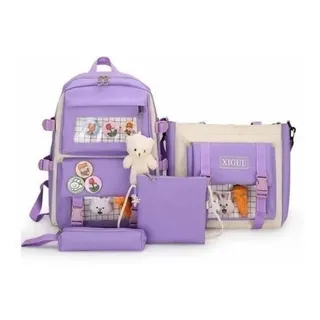 Mochila Conjunto Escolar Y Moderno De Bolsas De Viaje 4/5pzs Color Violetaa
