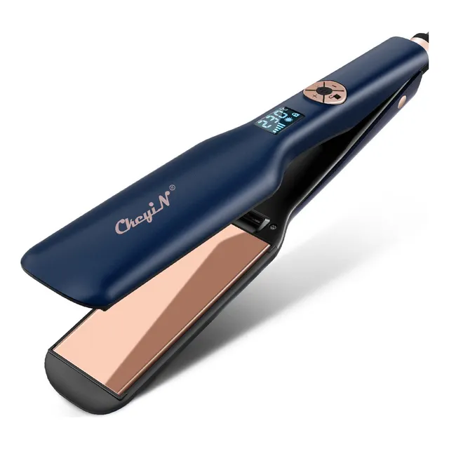 Plancha Para Cabello Profesional Placas Cerámica Plato Ancho Multifuncional 2 En 1 Con Control De Temperatura Ajustable, Pantalla Lcd Para Alisar Y Rizar Azul 127v-240v