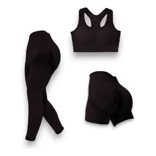 Conjunto Top Calça E Short Legging Empina Bumbum Academia Conjunto Top Calça E Short Legging Empina Bumbum Academia