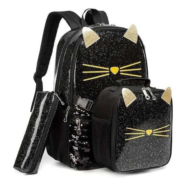 Set De Mochila Escolar Gato Negro 3d
