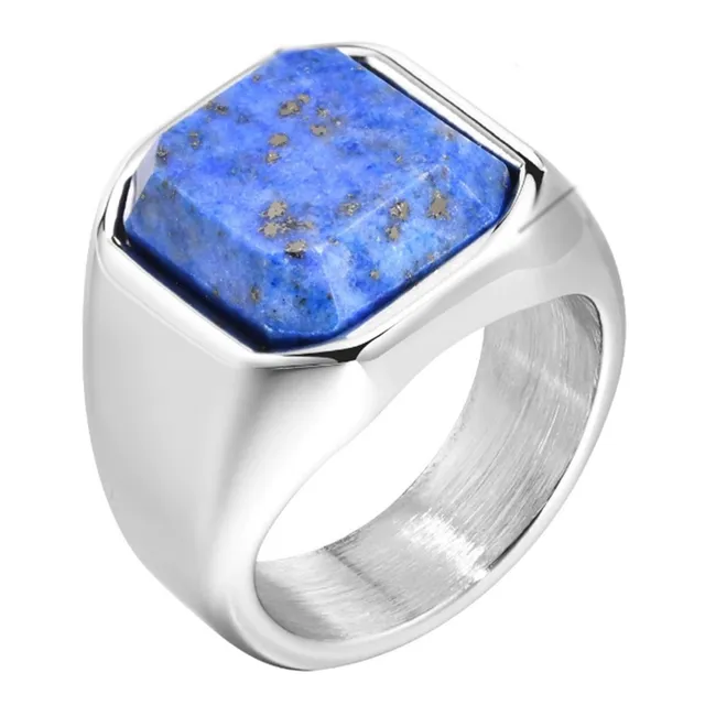 Anel Comendador Masculino Pedra Lapis Lazúli Azul Natural