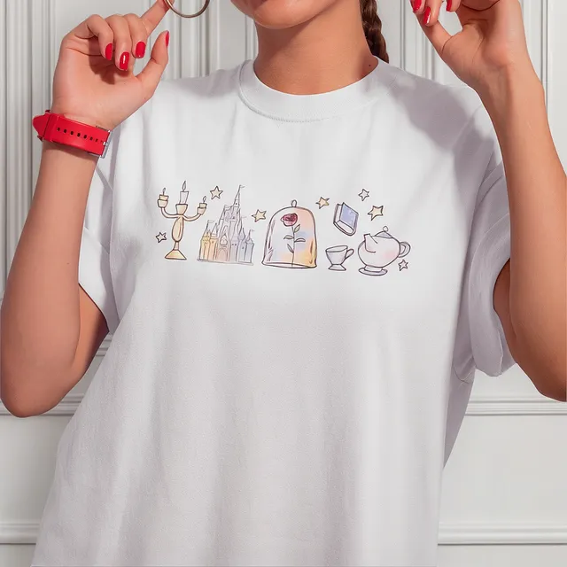 Camiseta Feminina A Bela E A Fera Bule Candelabro Algodão