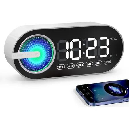 Reloj Despertador Digital Con Parlante Bluetooth White