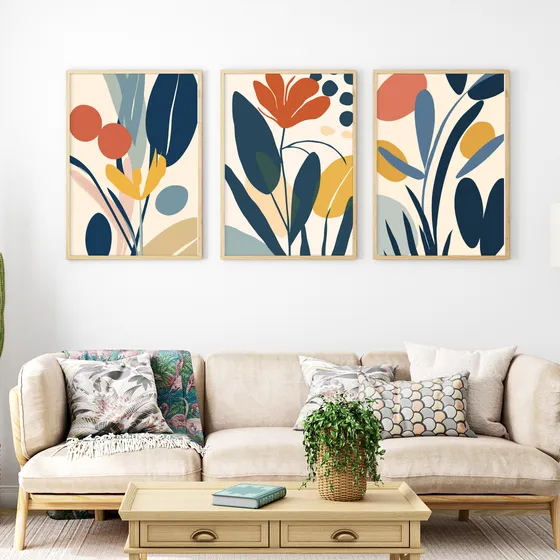 Set De 3 Laminas Imprimibles Para Cuadros Abstracto Floral
