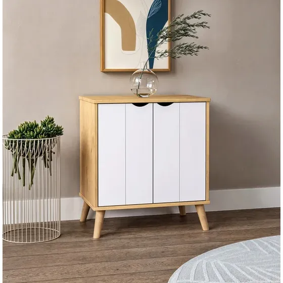 Aparador Buffet Rack Mueble Dos Puertas Madera Maciza Color Blanco