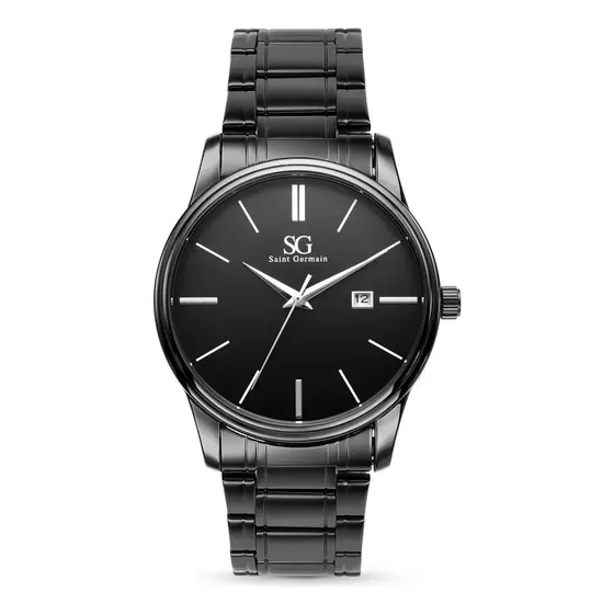 Relógio Chroma Masculino Preto Saint Germain Clássico Caixa Preta Detalhes Prata 42mm