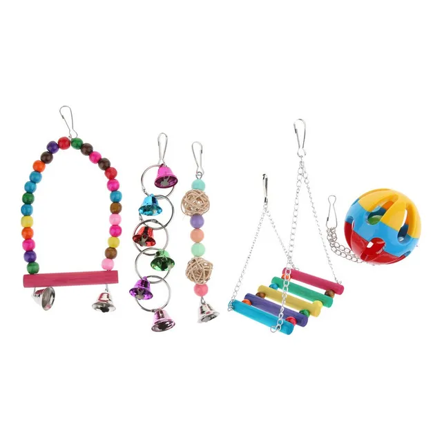 . Juego De 5 Pájaros, Loros, Periquitos, Jaula, Accesorio De