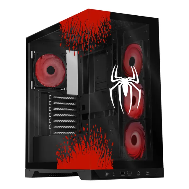 Gabinete gamer Xtreme Pc Gaming Cxtspinbk Spider-man Il V3 Edition media torre atx 5 fan Usb-c cristal templado Argb Negro