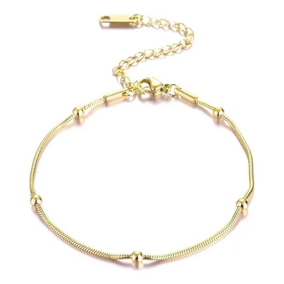 Pulsera Tobillera Mujer Acero Pie Tobillo Bolitas Oro 18k