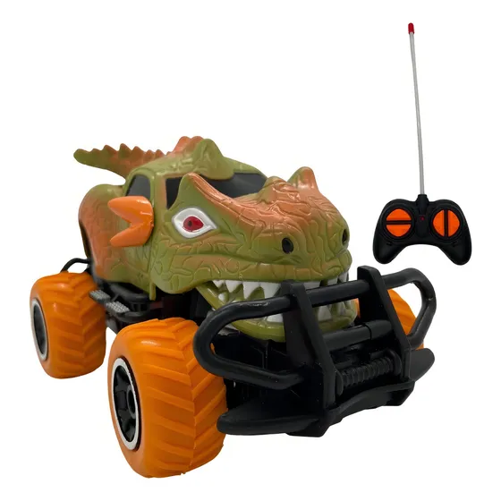 Carrinho De Controle Remoto Dinossauro 4x4 Cor Verde com Laranja