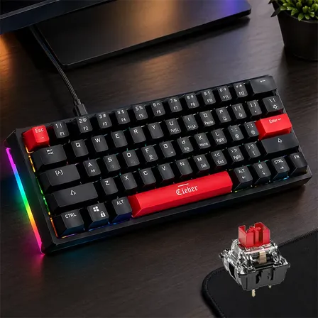 Teclado Mecánico 61 Teclas Switch Rojo Usb-c Compacto Cleber Negro/rojo Kk61