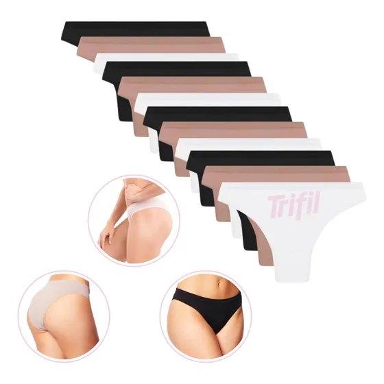 Kit Com 12 Calcinhas Femininas Biquíni Cores Variadas Trifil