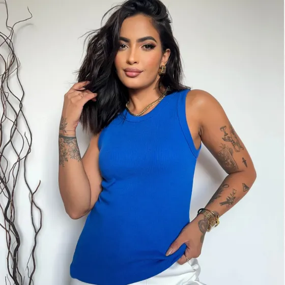 Regata Feminina Canelada Ribana Blusa Algodão Premium Básica