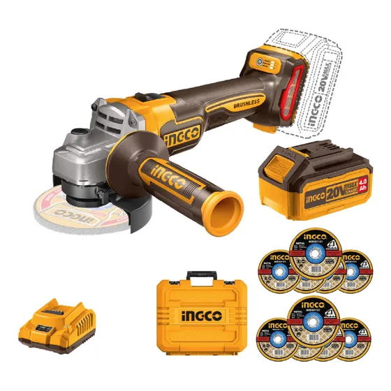Amoladora Inalambrica Ingco Set + Batería Y Maletín Color Amarillo