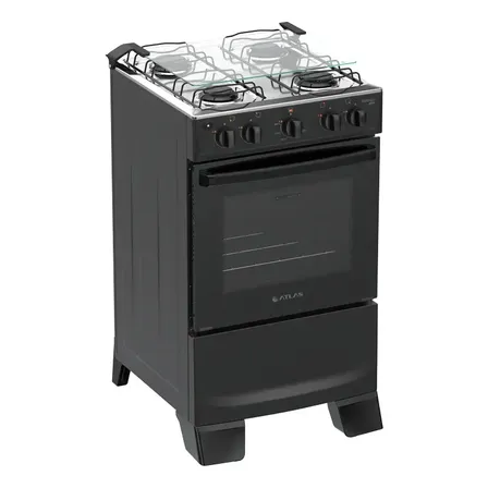 Fogão 4 Bocas Atlas Mônaco Plus Com Mesa De Inox Automático Preto Bivolt 127/220v