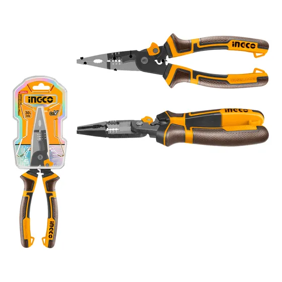 Pinza Punta Fina 8  200mm Cr-v Mult 6 En 1 Ingco Hmflnp28200