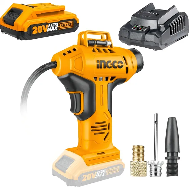 Compresor de aire tipo pistola de batería Ingco de 20 V con batería de 60 frecuencias
