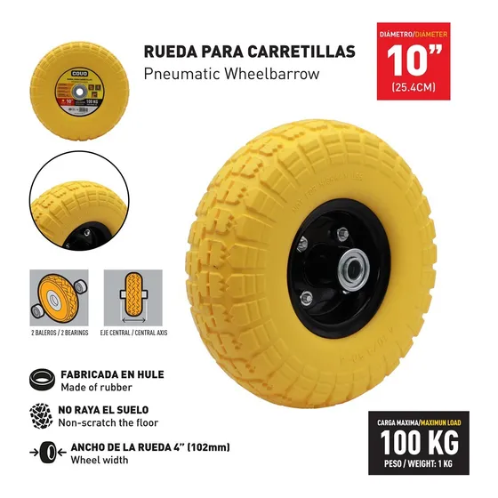 Caucho Rueda Para Carrucha Maciza 10 Pulgadas 100 Kg Covo