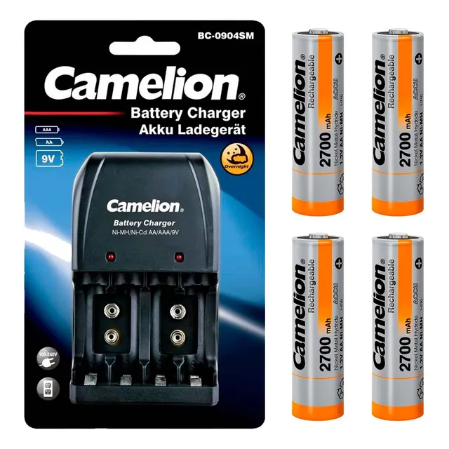 Cargador De Pilas Camelion + 4 Pilas Recargables Aa 2700mah