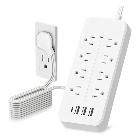 Fandbo El08 Multicontacto De 8 Tomas Con Usb Color Blanco Largo Del Cable De 1.5m 10a Regleta Multicontacto Con 3 Cargador Usb 8 Salidas 1 Tipo C Enchufe Plano