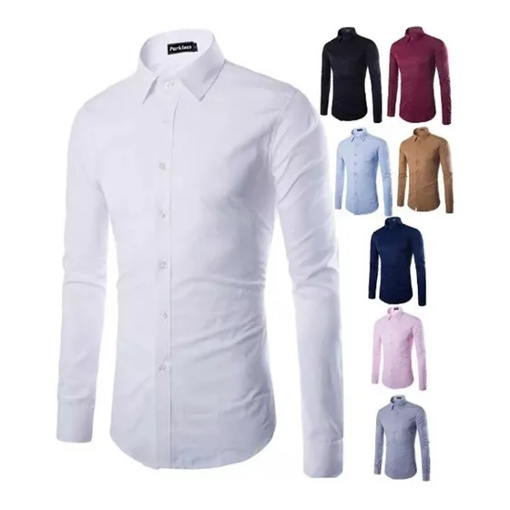 Camisa De Vestir De Caballero Slim Fit De Algodón A La Moda