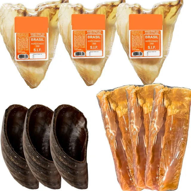 Kit 3un Orelha Bovina 3un Casco De Boi E 3un Traqueia Bovina