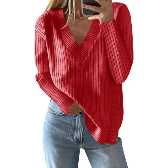 Saodimallsu Womens V Neck Sweater 2024 Fall Oversized Bl11r