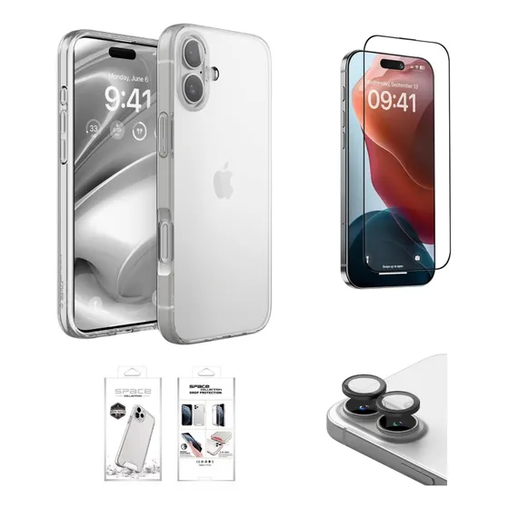 Funda Case Clear Para iPhone 16 + Mica Pantalla Y Cámara