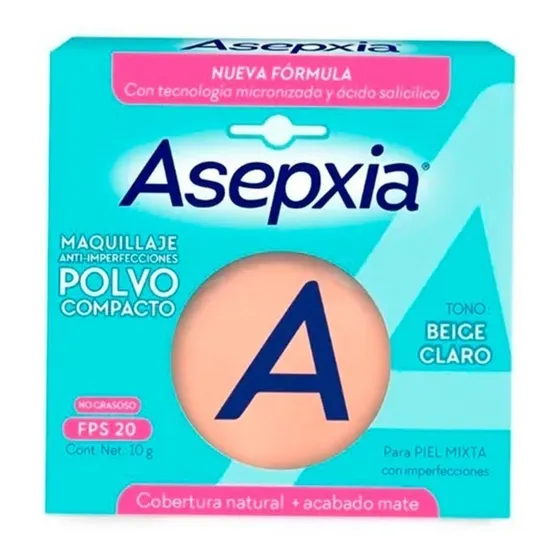 Maquillaje En Polvo Asepxia Color Beige Claro Mate Hf 10g