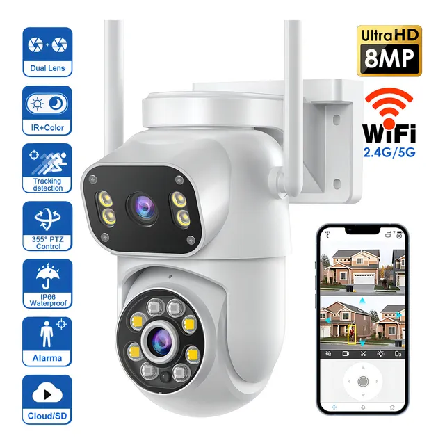 Cámara Vigilancia Exterior Mvpsmart Dq8 360° Ptz Wifi 8mp Full Hd - Alarma Sonora/luz, Detección Movimientovisión... Blanco