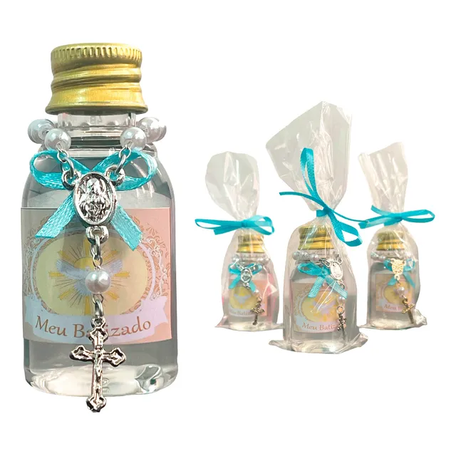 20 Água Benta Com Mini Terço Lembrancinha Personalizada
