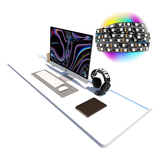 Tampo Mesa 140 X 55 Setup Gemer Com Iluminação Led Rgb Wifi Branco