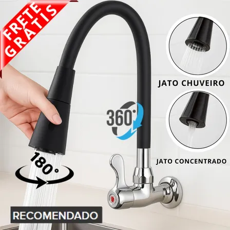 Torneira Gourmet Luxo Flexível Cozinha Parede 2 Jatos Pia Cor Preto - Marca Camperluz