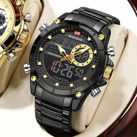 Relógio Masculino Analógico Digital Quartzo Led Preto Dourado