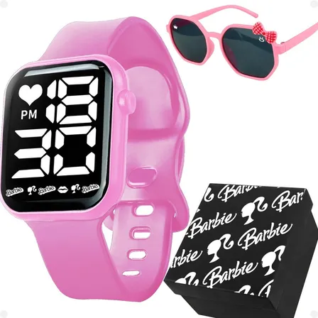 Relogio Digital Infantil Rosa Menina Ajustável Moda + Oculos Rosa